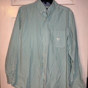 Chaps Men's Teal Striped Button Down Shirt